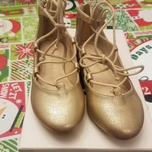 Ivanka Trump Champagne  Gold Lace Up Ballet Flat